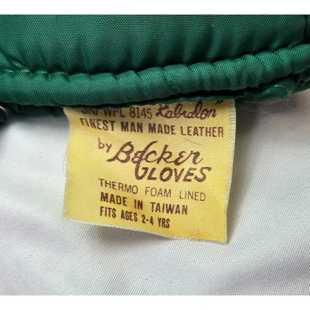 Becker Gloves Toddler Mittens Real Leather Green Diamond Vintage Kabralon Thermo